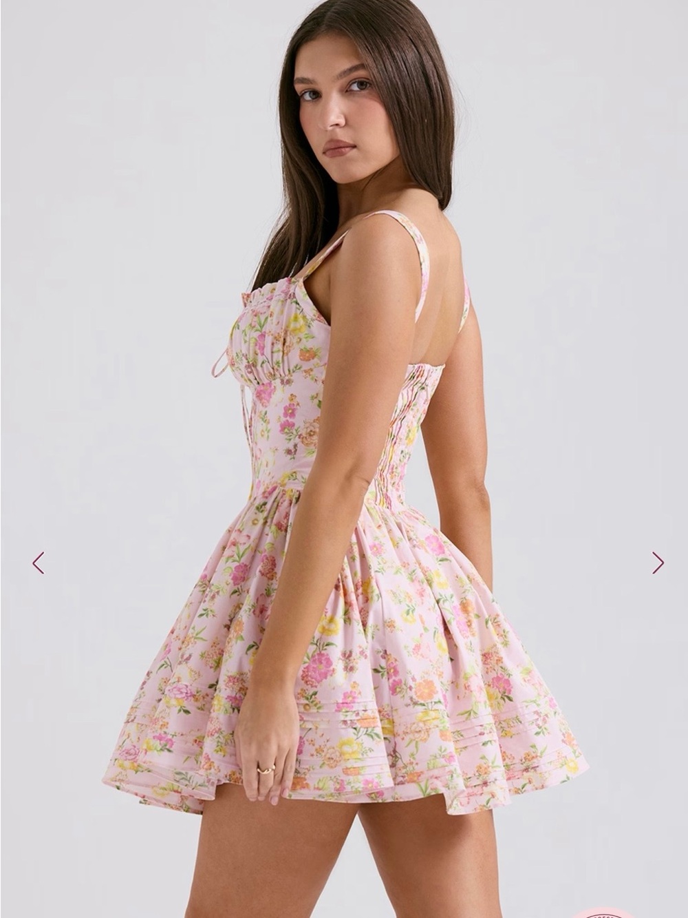 House of CB Floral Pink Mini Dress with Sweetheart Bodice